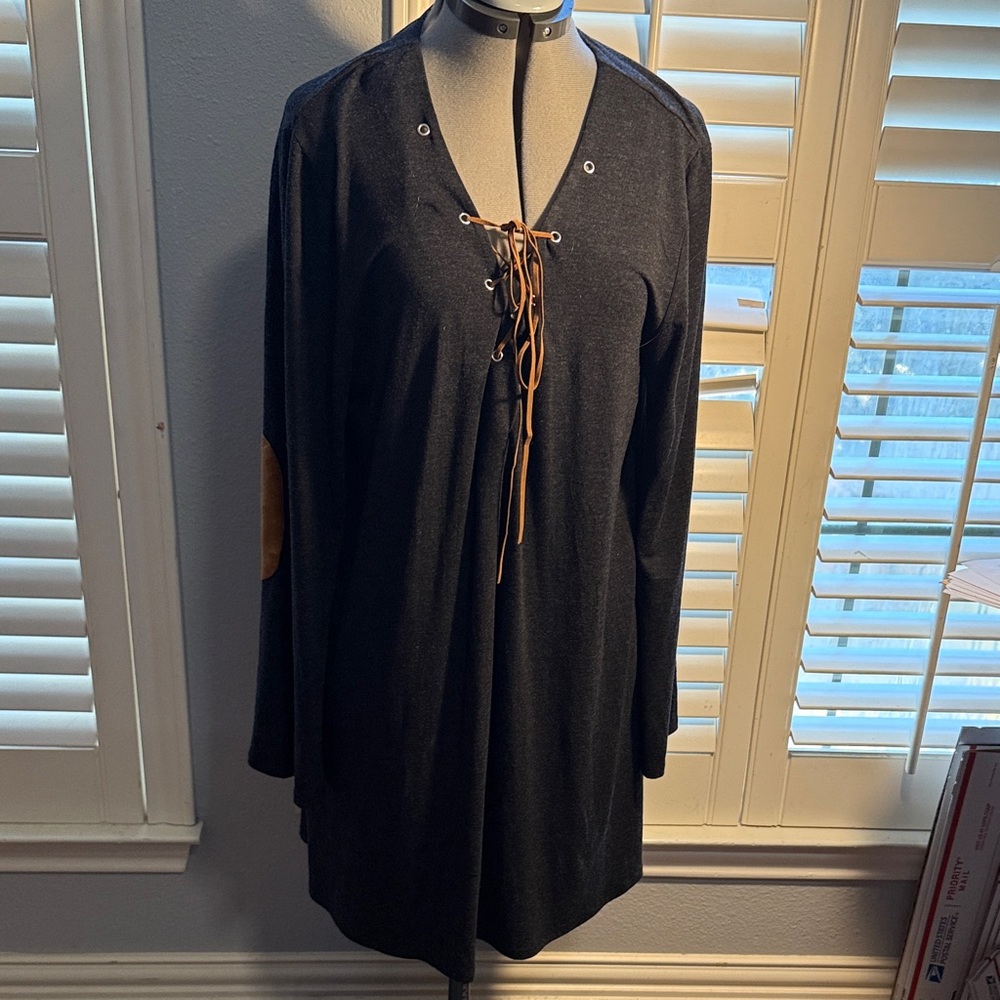 Black Lace-Up Tunic with Tan Accents